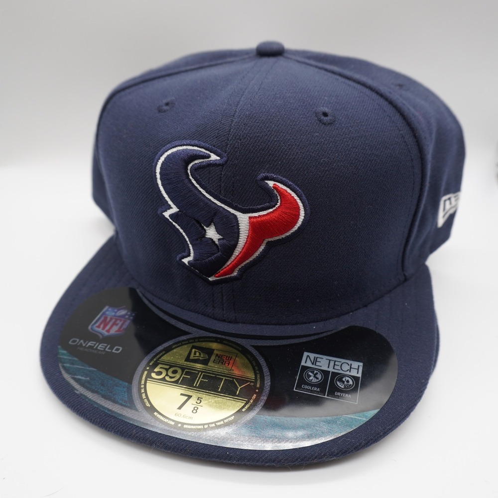 New Era 59FIFTY Hat Mens 7 5/8 Navy Houston‎ Texans NFL On Field Fitted Cap
